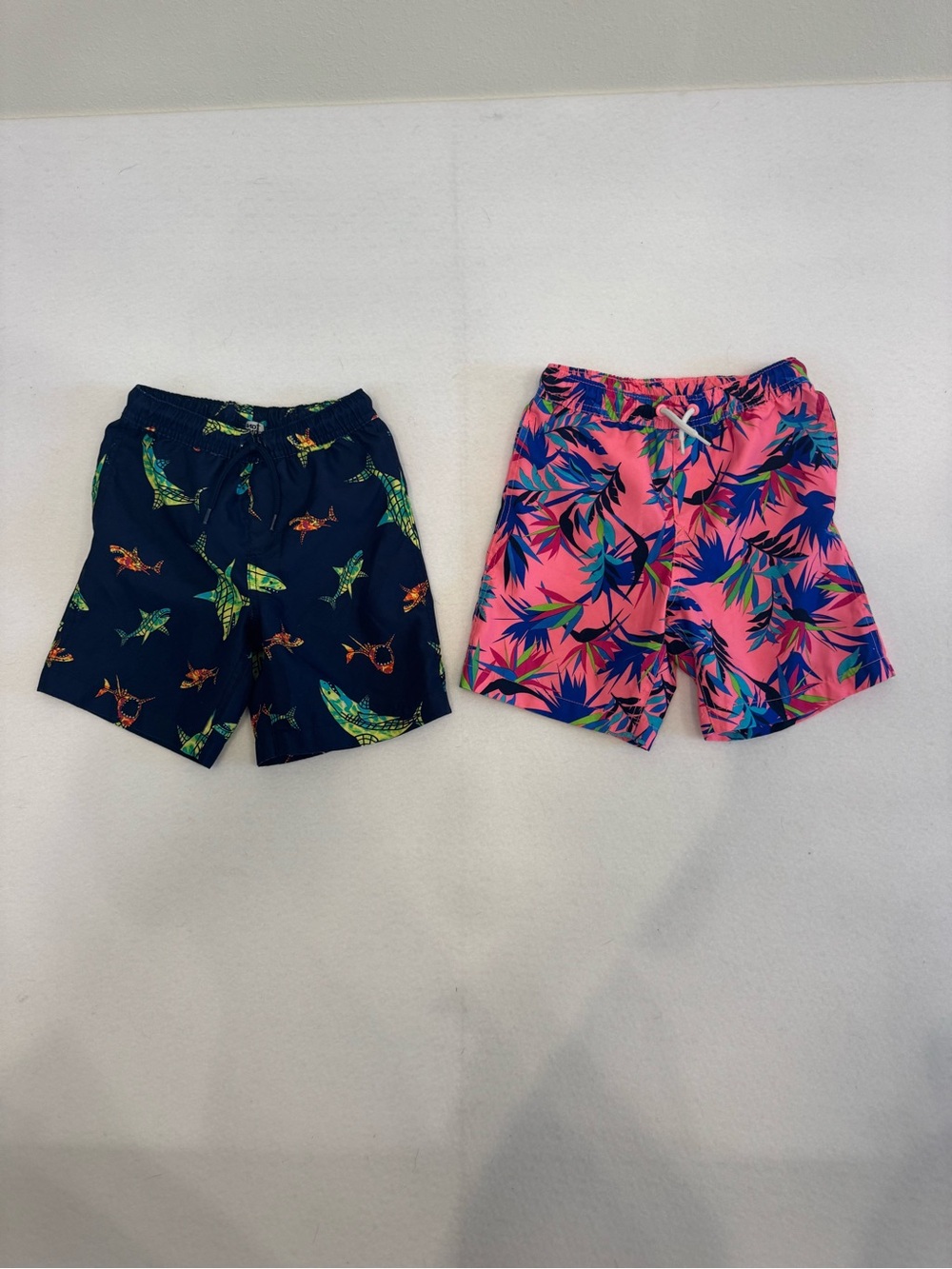 Lands' End Kids Swim Shorts - Pink Tropical & Navy Fish